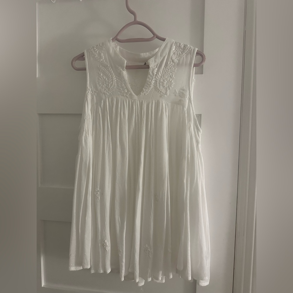 Sleeveless White Embroidered Dress
